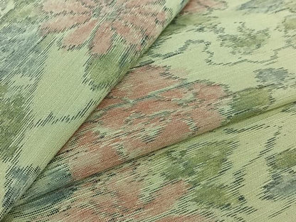 平和屋着物▽上質な紬　単衣　草花文　正絹　逸品　AABJ8388jh