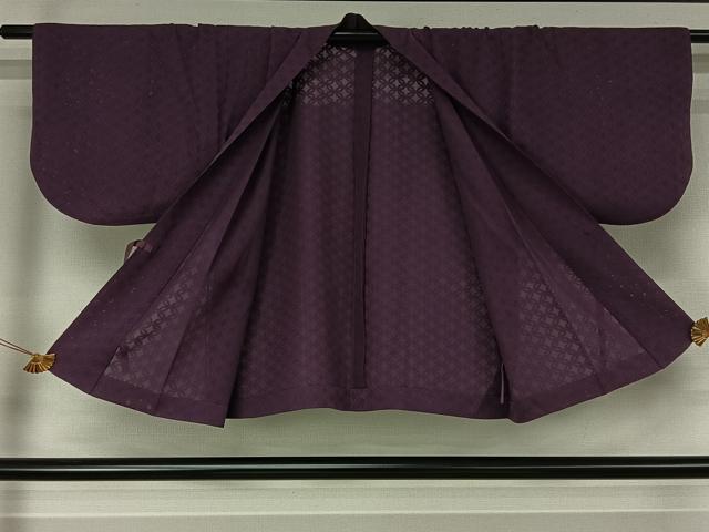 平和屋着物▽道中着　スリーシーズン　春夏秋　塵除け　七宝文　滅紫色　正絹　逸品　AABJ8389jh