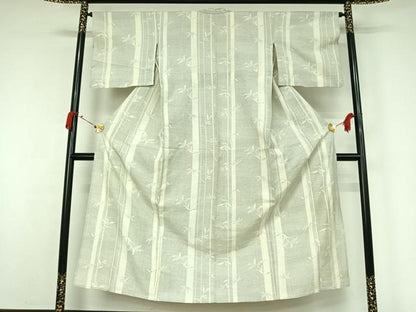 平和屋着物▽上質な紬　単衣　笹竹文　正絹　逸品　AABJ8390jh