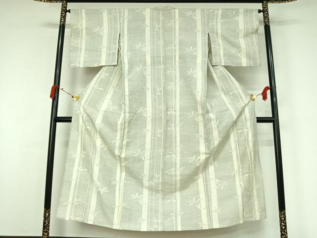 平和屋着物▽上質な紬　単衣　笹竹文　正絹　逸品　AABJ8390jh