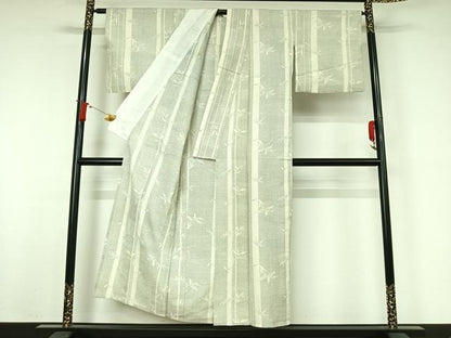 平和屋着物▽上質な紬　単衣　笹竹文　正絹　逸品　AABJ8390jh