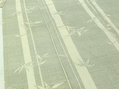 平和屋着物▽上質な紬　単衣　笹竹文　正絹　逸品　AABJ8390jh