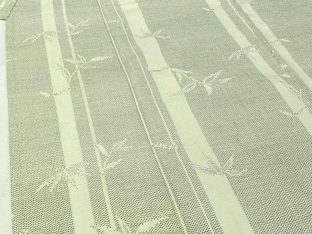 平和屋着物▽上質な紬　単衣　笹竹文　正絹　逸品　AABJ8390jh