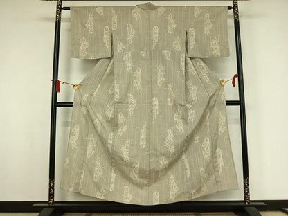 平和屋着物▽本塩沢　単衣　110亀甲　草花文　正絹　逸品　AABJ8393jh