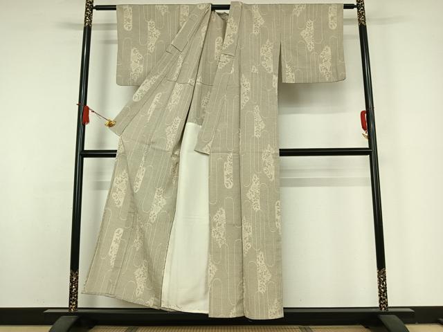 平和屋着物▽本塩沢　単衣　110亀甲　草花文　正絹　逸品　AABJ8393jh