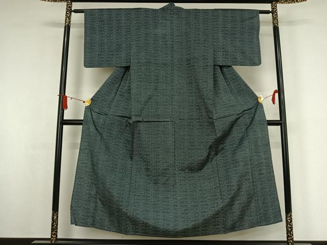 平和屋着物▽上質な紬　単衣　幾何学文様　正絹　逸品　AABJ8394jh
