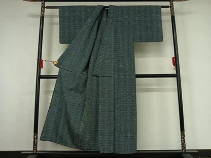 平和屋着物▽上質な紬　単衣　幾何学文様　正絹　逸品　AABJ8394jh