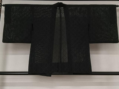 平和屋着物▽羽織　スリーシーズン　春夏秋　塵除け　松皮菱文　黒地　正絹　逸品　AABJ8398jh