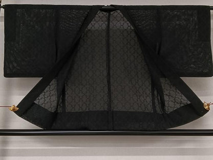 平和屋着物▽羽織　スリーシーズン　春夏秋　塵除け　松皮菱文　黒地　正絹　逸品　AABJ8398jh