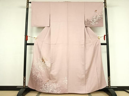 平和屋着物▽訪問着　単衣　中国三大刺繍　汕頭刺繍　スワトウ刺繍　松皮菱花文　暈し染め　金糸　正絹　逸品　AABJ8399jh