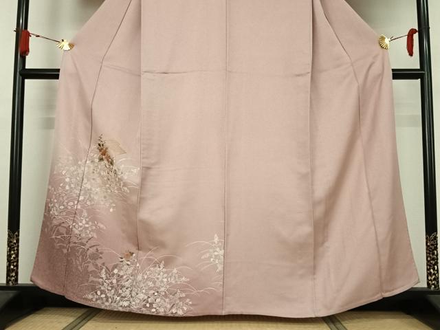 平和屋着物▽訪問着　単衣　中国三大刺繍　汕頭刺繍　スワトウ刺繍　松皮菱花文　暈し染め　金糸　正絹　逸品　AABJ8399jh