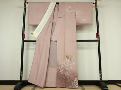 平和屋着物▽訪問着　単衣　中国三大刺繍　汕頭刺繍　スワトウ刺繍　松皮菱花文　暈し染め　金糸　正絹　逸品　AABJ8399jh