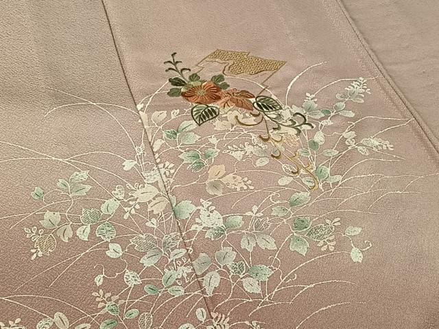 平和屋着物▽訪問着　単衣　中国三大刺繍　汕頭刺繍　スワトウ刺繍　松皮菱花文　暈し染め　金糸　正絹　逸品　AABJ8399jh