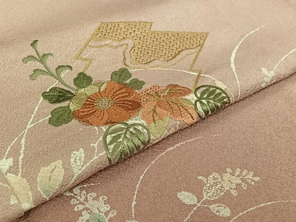 平和屋着物▽訪問着　単衣　中国三大刺繍　汕頭刺繍　スワトウ刺繍　松皮菱花文　暈し染め　金糸　正絹　逸品　AABJ8399jh