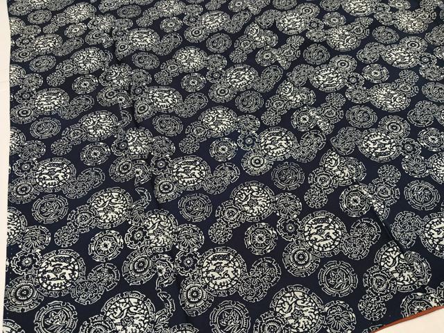 平和屋着物●上質な小紋　藍　型染め　雪輪文　正絹　逸品　AABJ8402ph