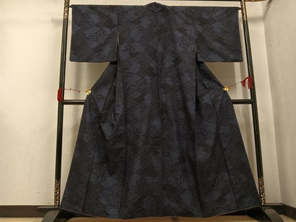 平和屋着物●結城紬　80亀甲　吉祥花文　正絹　逸品　AABJ8403ph