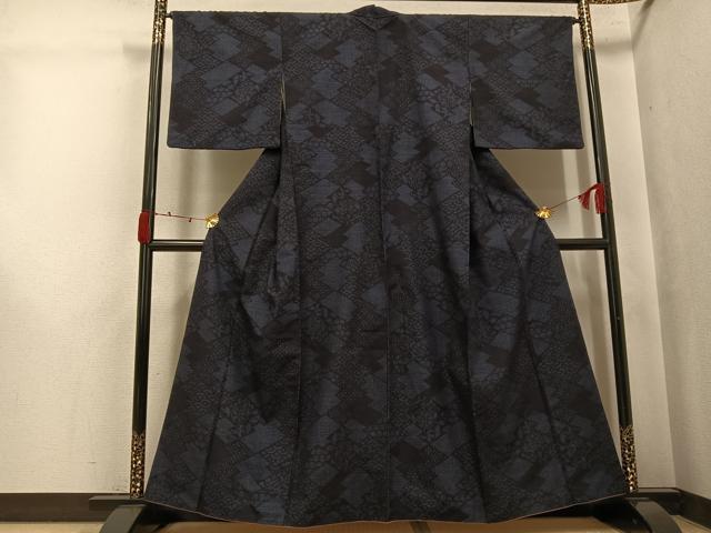 平和屋着物●結城紬　80亀甲　吉祥花文　正絹　逸品　AABJ8403ph