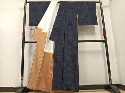 平和屋着物●結城紬　80亀甲　吉祥花文　正絹　逸品　AABJ8403ph