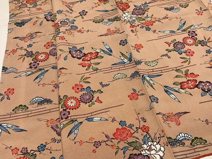 平和屋着物●上質な小紋　型染め　飛鶴草花文　鬼しぼ縮緬　正絹　逸品　AABJ8405ph