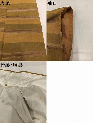 平和屋着物●上質な紬　横段文　正絹　逸品　AABJ8406ph