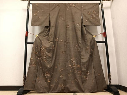 平和屋着物●訪問着　紬地　花蝶鹿文　金彩　正絹　逸品　AABJ8407ph