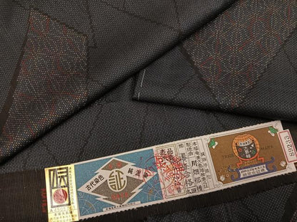 平和屋着物●本場大島紬　古代染色純泥染　一元絣　吉祥文　証紙付き　川畑郁雄作　正絹　逸品　未使用　AABJ8409ph