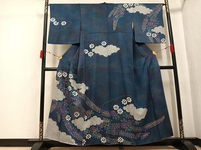 平和屋着物●訪問着　絞り　草花雲文　暈し染め　金彩　正絹　逸品　AABJ8410ph