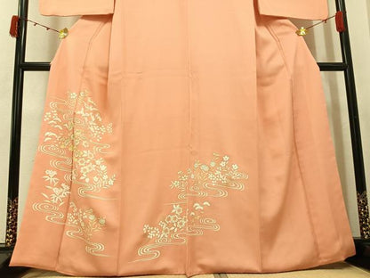 平和屋着物●訪問着　駒刺繍　流水草花文　金彩　正絹　逸品　AABJ8411ph