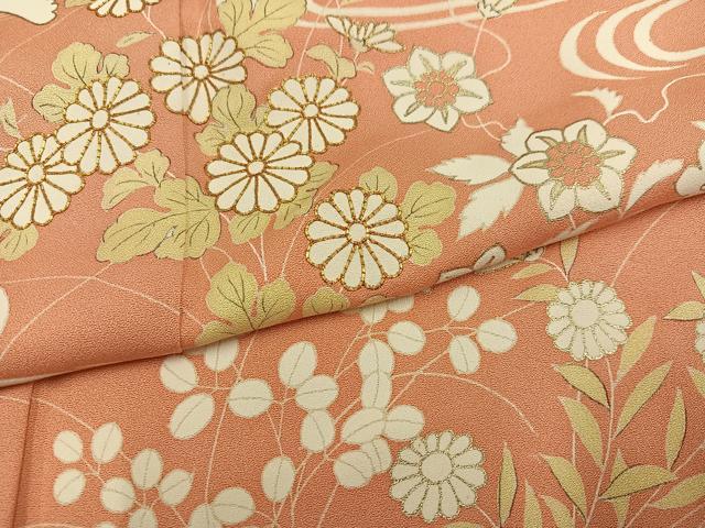 平和屋着物●訪問着　駒刺繍　流水草花文　金彩　正絹　逸品　AABJ8411ph