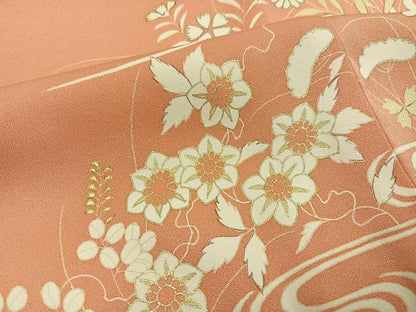 平和屋着物●訪問着　駒刺繍　流水草花文　金彩　正絹　逸品　AABJ8411ph
