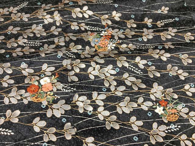 平和屋着物●訪問着　絞り　刺繍　草花文　金彩　正絹　逸品　AABJ8416ph