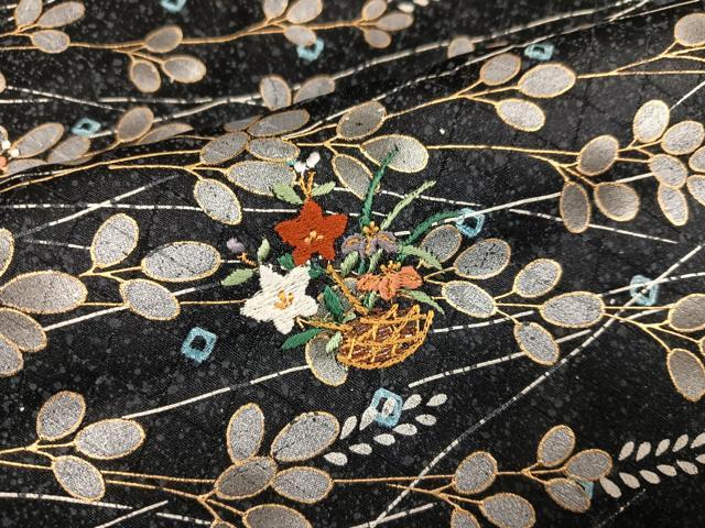 平和屋着物●訪問着　絞り　刺繍　草花文　金彩　正絹　逸品　AABJ8416ph