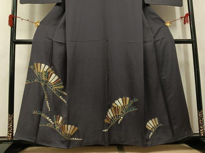 平和屋着物●訪問着　舞扇文　金彩　正絹　逸品　AABJ8420ph