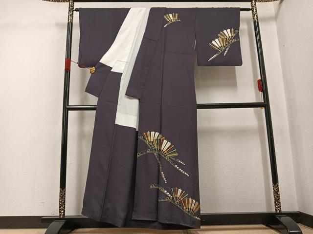 平和屋着物●訪問着　舞扇文　金彩　正絹　逸品　AABJ8420ph
