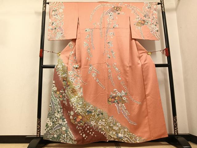 平和屋着物●訪問着　辻が花　地紙花文　暈し染め　金彩　正絹　逸品　AABJ8421ph