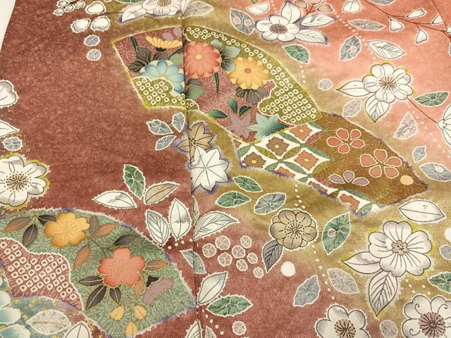 平和屋着物●訪問着　辻が花　地紙花文　暈し染め　金彩　正絹　逸品　AABJ8421ph