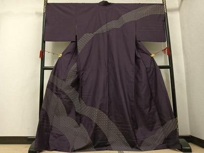 平和屋着物●本場縞大島紬　訪問着　刺し子刺繍　吉祥文　やまと誂製　正絹　逸品　AABJ8425ph
