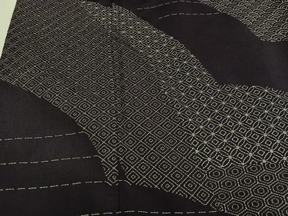 平和屋着物●本場縞大島紬　訪問着　刺し子刺繍　吉祥文　やまと誂製　正絹　逸品　AABJ8425ph