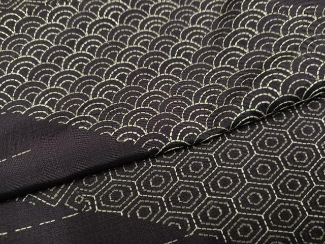 平和屋着物●本場縞大島紬　訪問着　刺し子刺繍　吉祥文　やまと誂製　正絹　逸品　AABJ8425ph