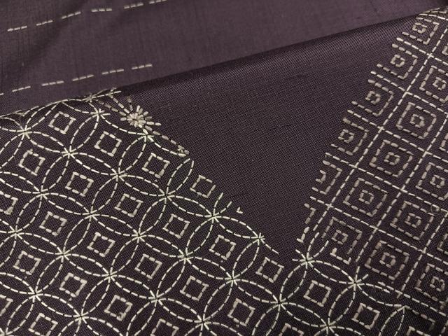 平和屋着物●本場縞大島紬　訪問着　刺し子刺繍　吉祥文　やまと誂製　正絹　逸品　AABJ8425ph
