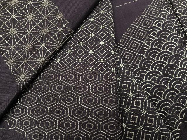 平和屋着物●本場縞大島紬　訪問着　刺し子刺繍　吉祥文　やまと誂製　正絹　逸品　AABJ8425ph