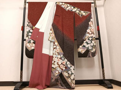 平和屋着物●豪華振袖　絞り　草花文　暈し染め　金彩　金通し地　正絹　逸品　AABJ8426ph