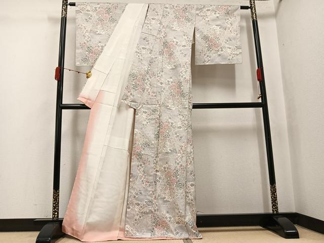 平和屋着物●本場大島紬　白大島　カタス9マルキ　地紙花文　正絹　逸品　未使用　AABJ8428ph