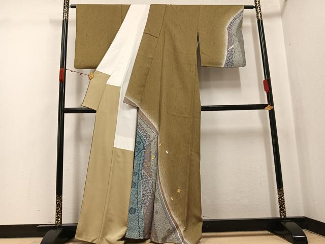 平和屋着物●訪問着　駒刺繍　舞花文　暈し染め　金彩　正絹　逸品　AABJ8429ph
