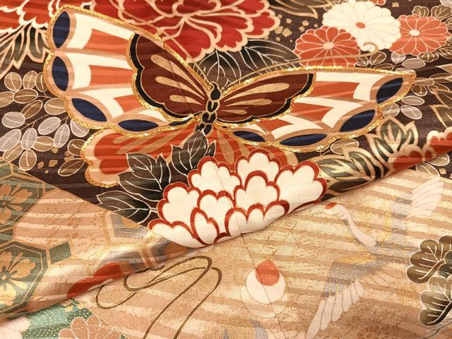 平和屋着物●英王室献上友禅作家　木下勝功　振袖　駒刺繍　花鼓舞蝶宝づくし　金彩　正絹　逸品　AABJ8431ph