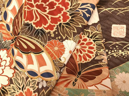 平和屋着物●英王室献上友禅作家　木下勝功　振袖　駒刺繍　花鼓舞蝶宝づくし　金彩　正絹　逸品　AABJ8431ph
