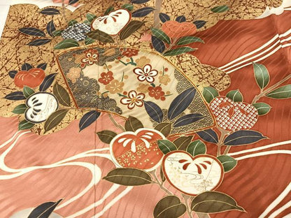 平和屋着物●豪華振袖　駒刺繍　地紙花文　金彩　ロング丈　正絹　逸品　AABJ8432ph