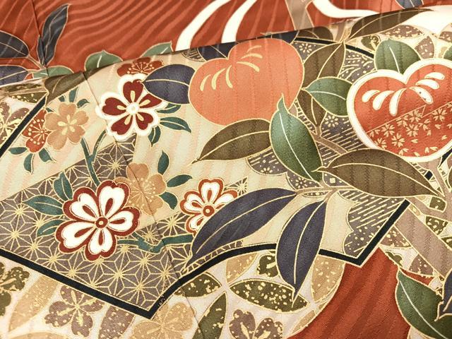平和屋着物●豪華振袖　駒刺繍　地紙花文　金彩　ロング丈　正絹　逸品　AABJ8432ph