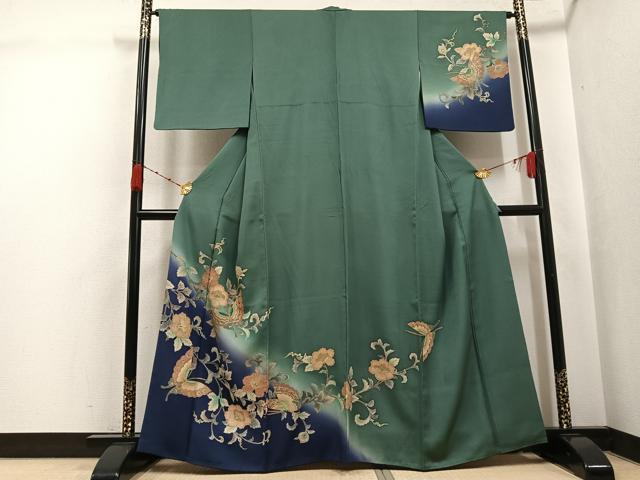 平和屋着物●訪問着　刺繍　花蝶文　暈し染め　金彩　正絹　逸品　AABJ8433ph