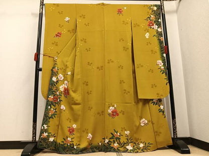 平和屋着物●豪華振袖　駒刺繍　花蝶文　暈し染め　金彩　正絹　逸品　AABJ8437ph